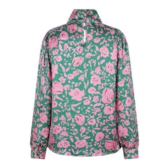 Esqualo Shimmer Rose Balloon Sleeve Keyhole Blouse Womens Size 12 NWT $98 - Picture 8 of 16